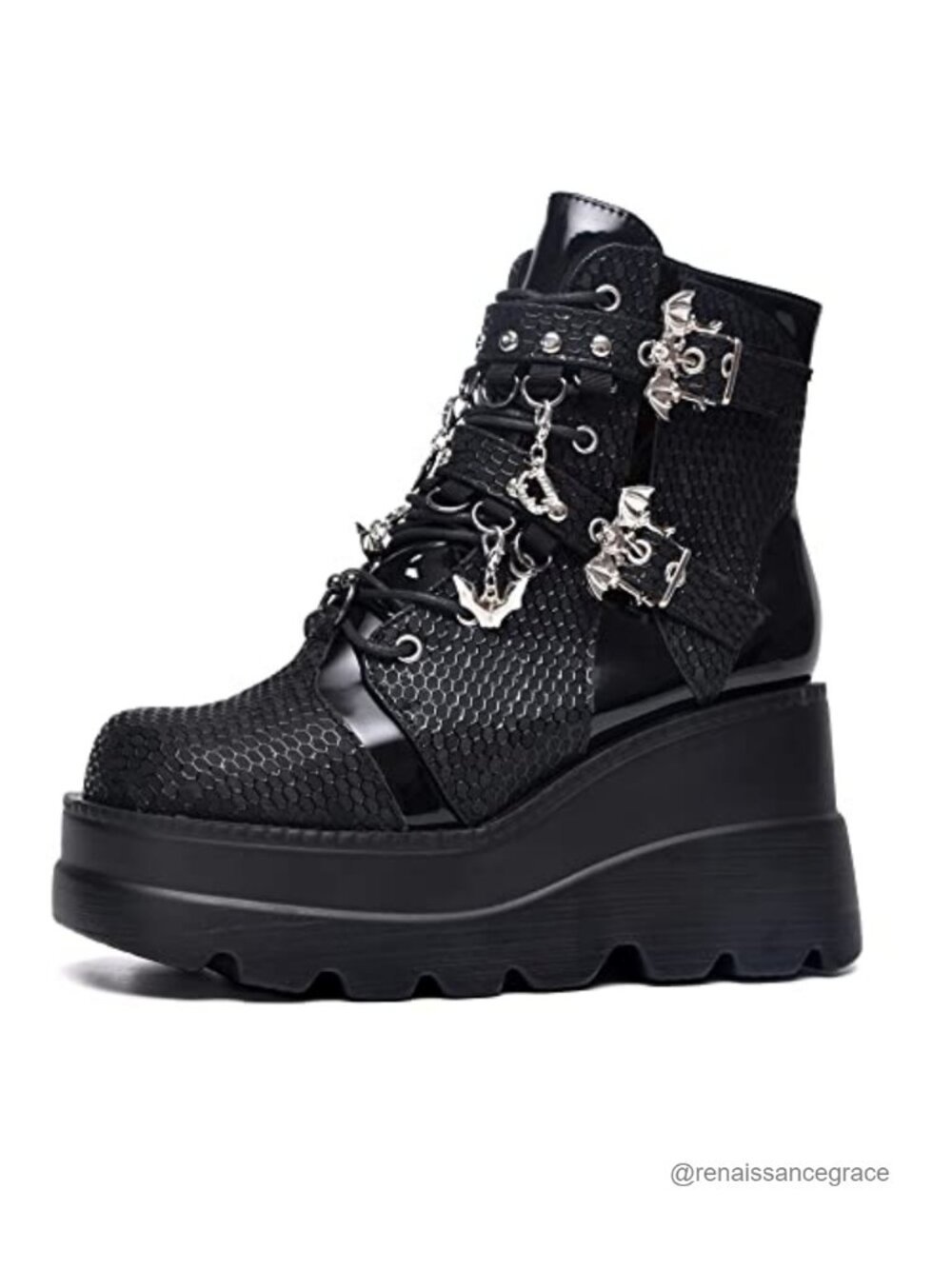 Gothic Platform Ankle Boots for Women, Chunky Heel Lace Up Combat Booties